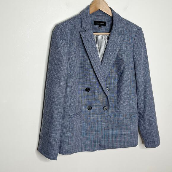 Talbots Womens Tweed Blended Double Breasted Blazer 8 Blue Workwear Career - Picture 2 of 11